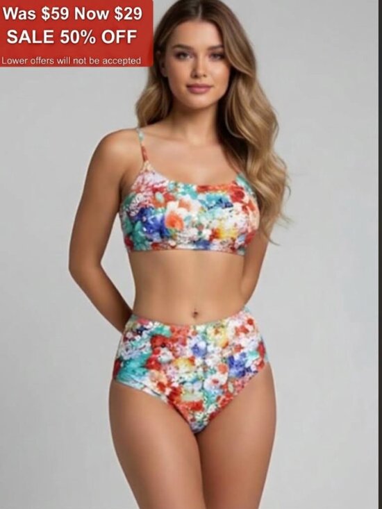 By Design Other - Boho Floral Print High Waisted Bikini Swimsuit